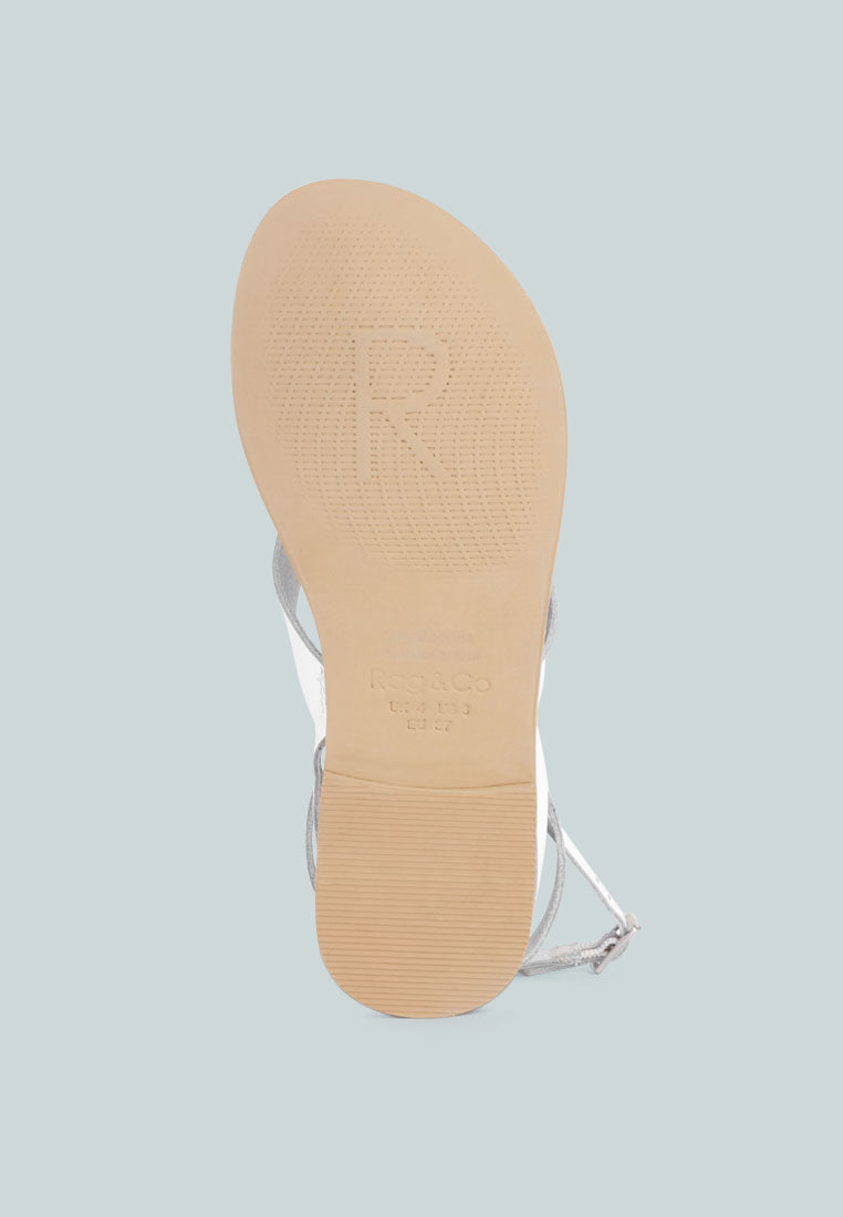  WRAP-UP Tie Around White Flat Sandals