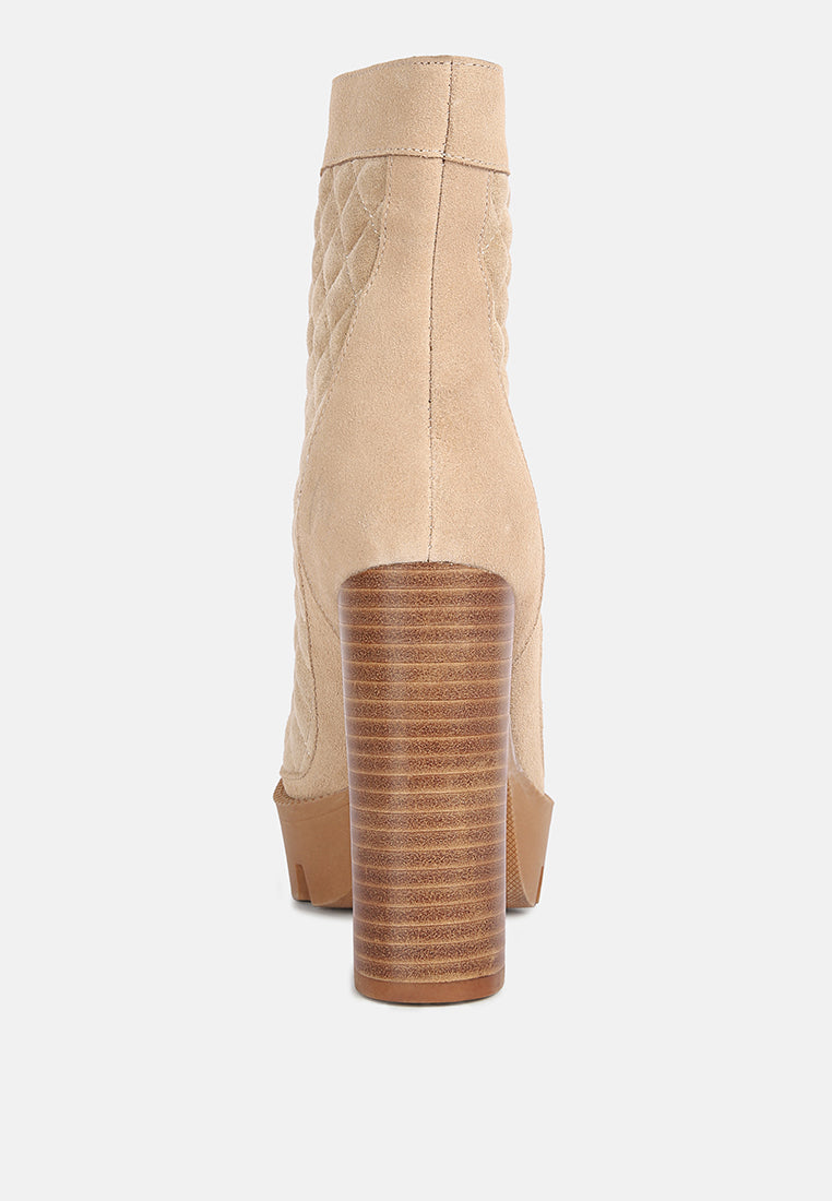  YOKO Beige Fine Suede Quilted Ankle Boots