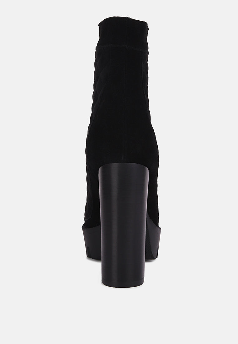  YOKO Black Fine Suede Quilted Ankle Boots