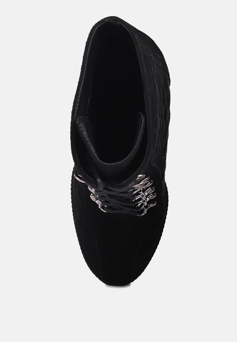  YOKO Black Fine Suede Quilted Ankle Boots