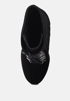  YOKO Black Fine Suede Quilted Ankle Boots