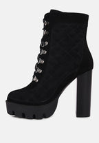  YOKO Black Fine Suede Quilted Ankle Boots