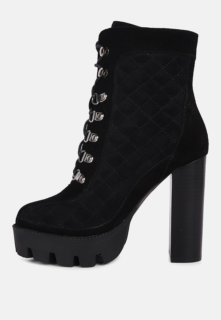  YOKO Black Fine Suede Quilted Ankle Boots