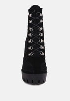  YOKO Black Fine Suede Quilted Ankle Boots