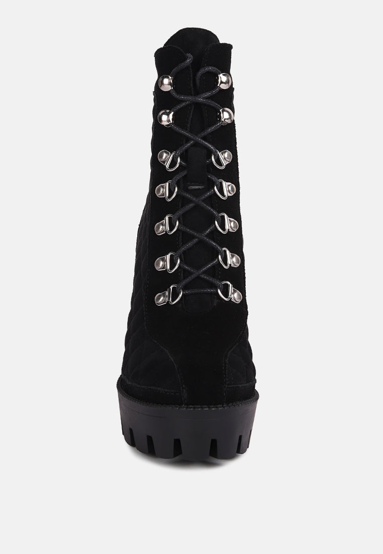  YOKO Black Fine Suede Quilted Ankle Boots