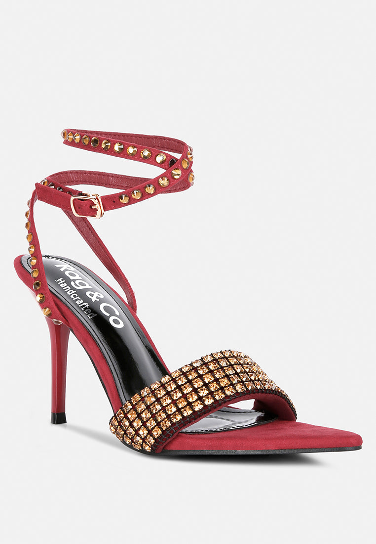  ZURIN Burgundy Diamante Embellished Stiletto Sandals