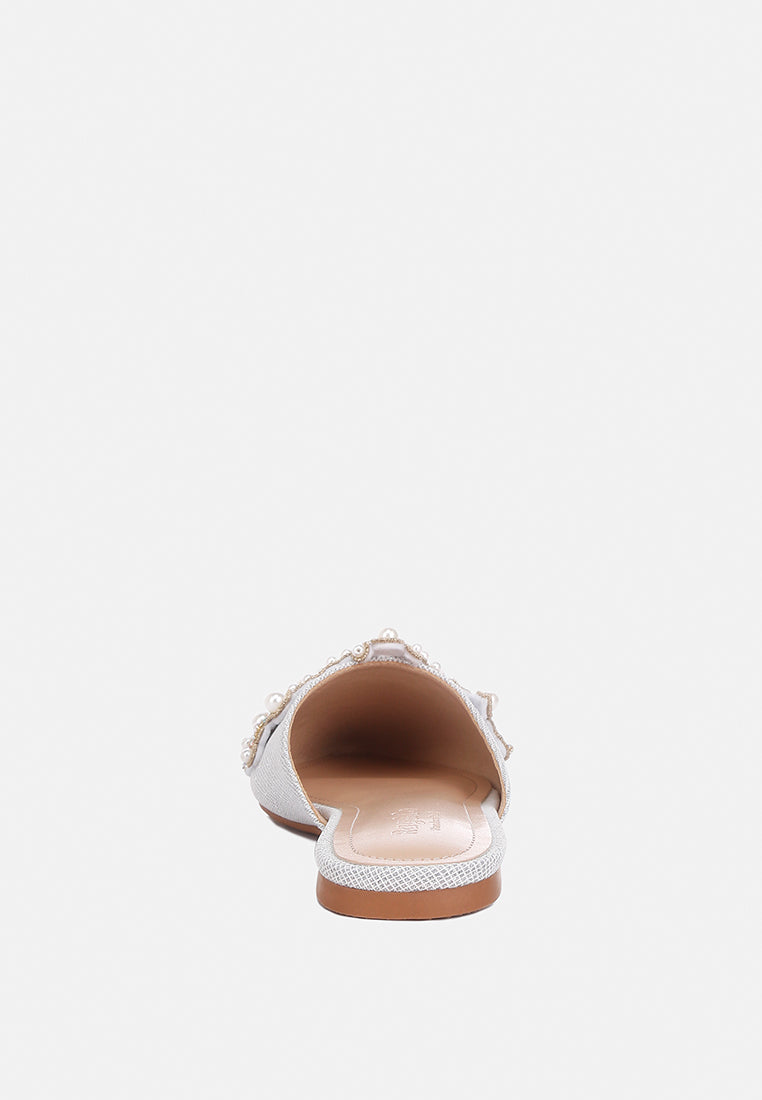  ASTRE Pearl Embellished Shimmer Mules In Silver