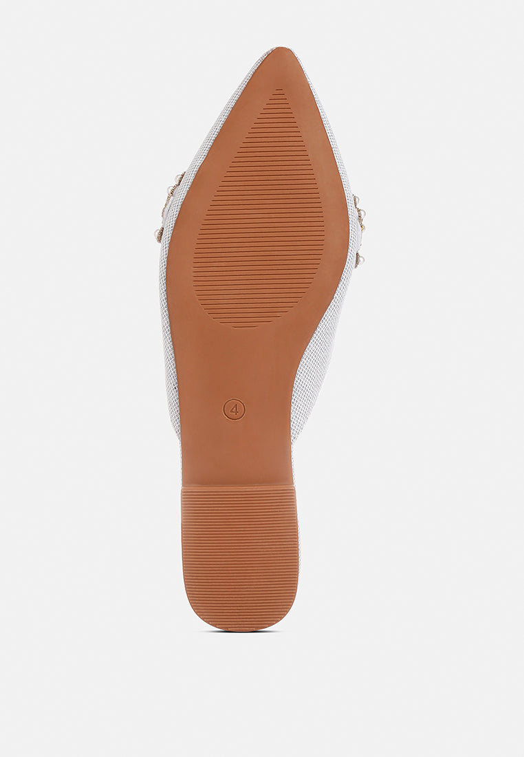  ASTRE Pearl Embellished Shimmer Mules In Silver