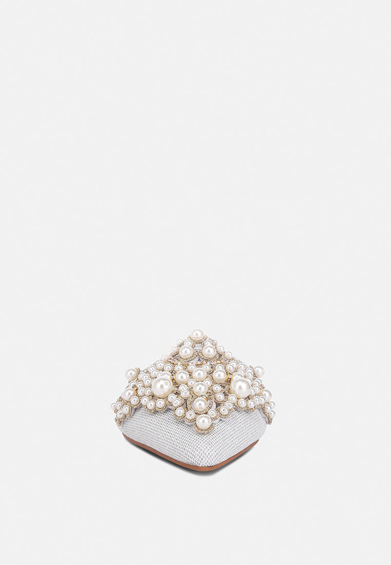  ASTRE Pearl Embellished Shimmer Mules In Silver