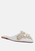  ASTRE Pearl Embellished Shimmer Mules In Silver