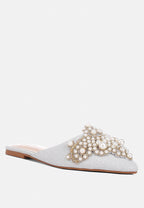  ASTRE Pearl Embellished Shimmer Mules In Silver