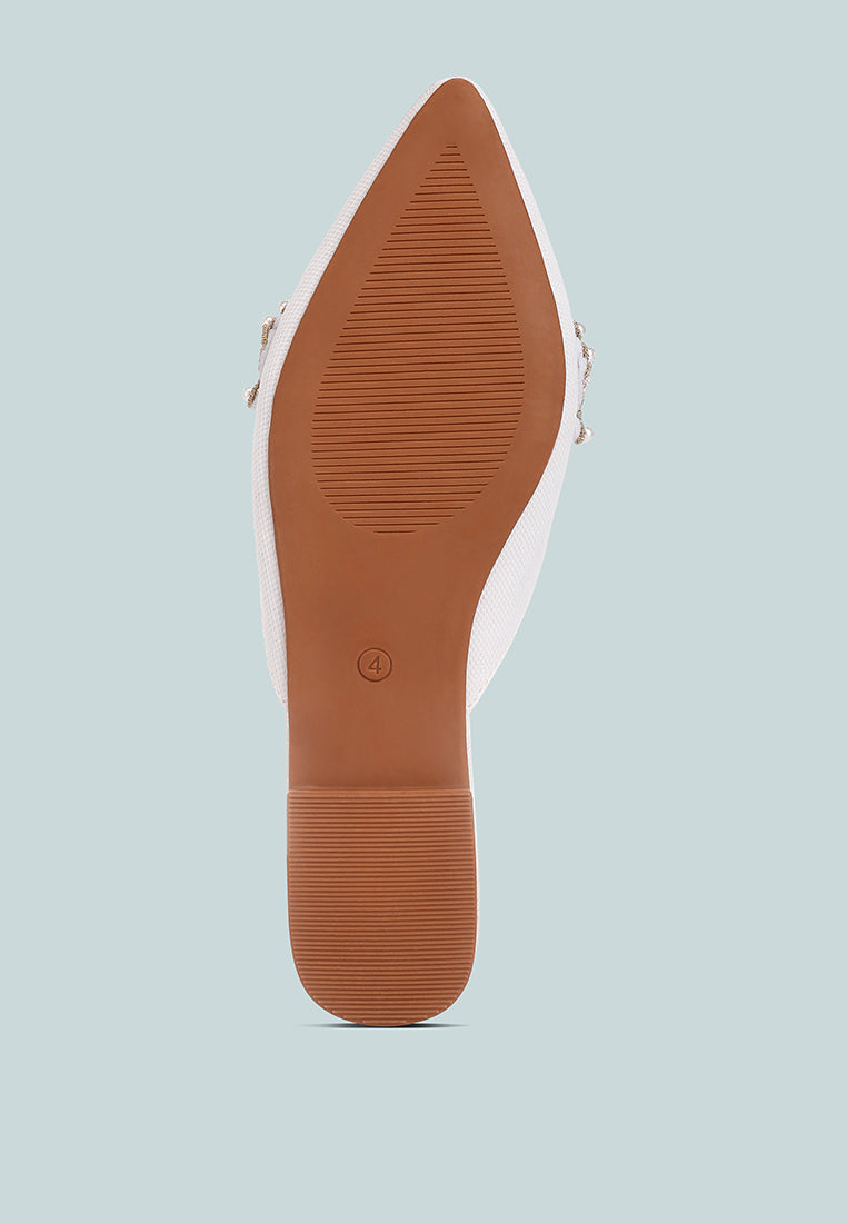  ASTRE Pearl Embellished Shimmer Mules In White