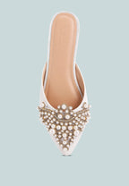  ASTRE Pearl Embellished Shimmer Mules In White
