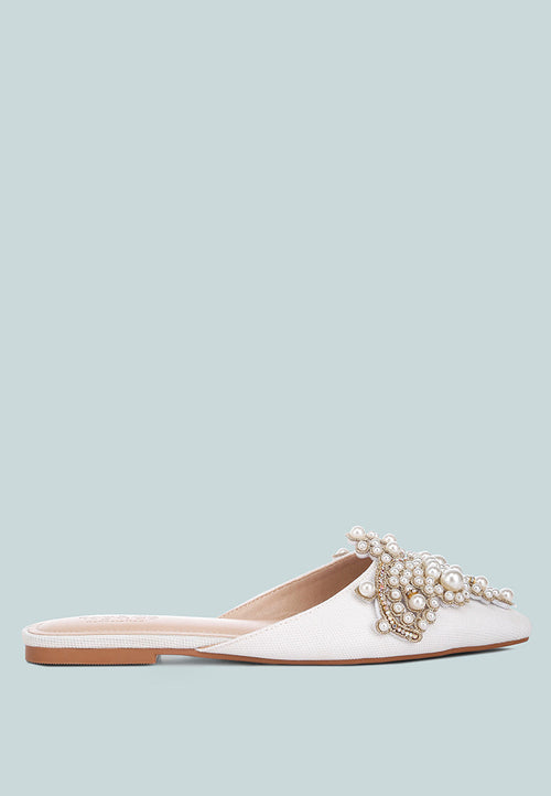  ASTRE Pearl Embellished Shimmer Mules In White