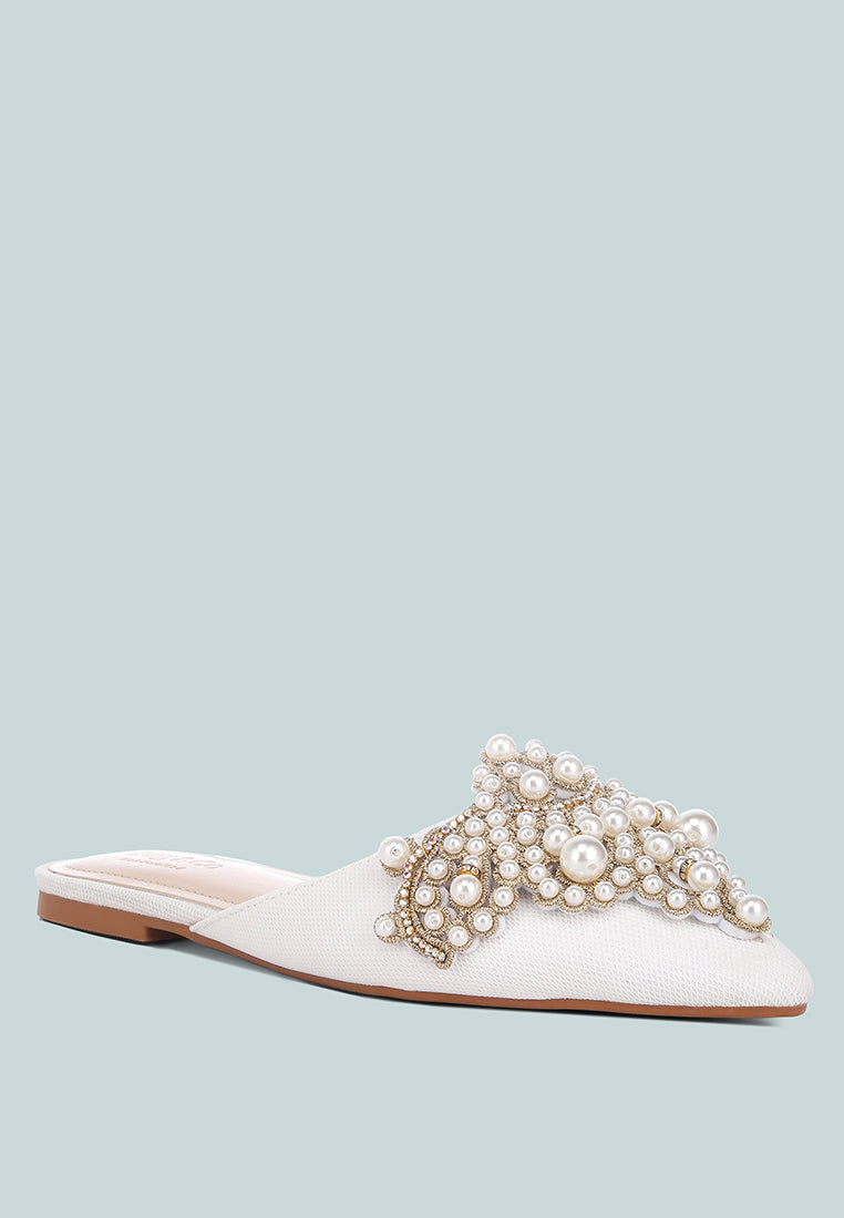  ASTRE Pearl Embellished Shimmer Mules In White