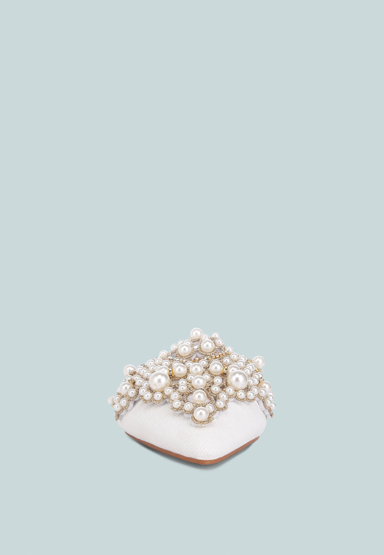  ASTRE Pearl Embellished Shimmer Mules In White