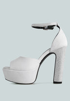  BEATY White Rhinestones High Block Heeled Sandals