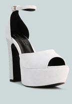  BEATY White Rhinestones High Block Heeled Sandals
