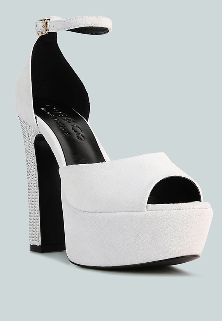  BEATY White Rhinestones High Block Heeled Sandals