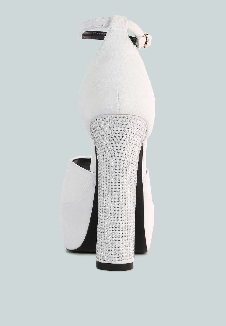  BEATY White Rhinestones High Block Heeled Sandals