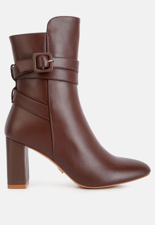  Cobra Buckle Strap Embellished Boots In Brown