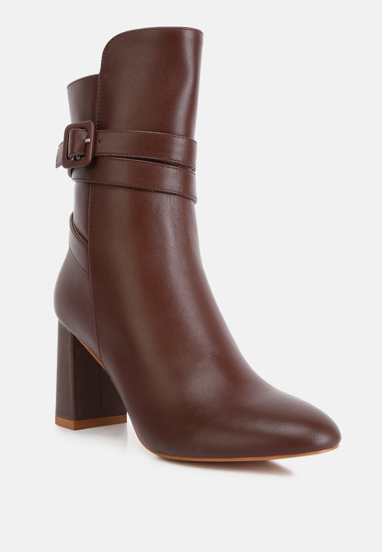  Cobra Buckle Strap Embellished Boots In Brown