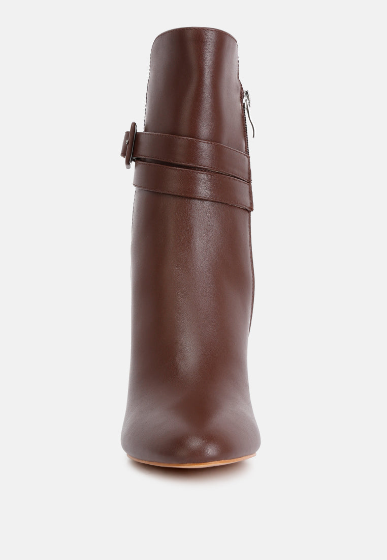  Cobra Buckle Strap Embellished Boots In Brown