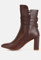  Cobra Buckle Strap Embellished Boots In Brown