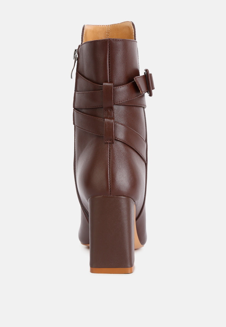  Cobra Buckle Strap Embellished Boots In Brown