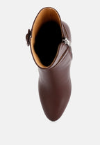  Cobra Buckle Strap Embellished Boots In Brown