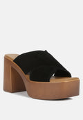  MATRIX Criss Cross Strap Block Heel Sandals In Black