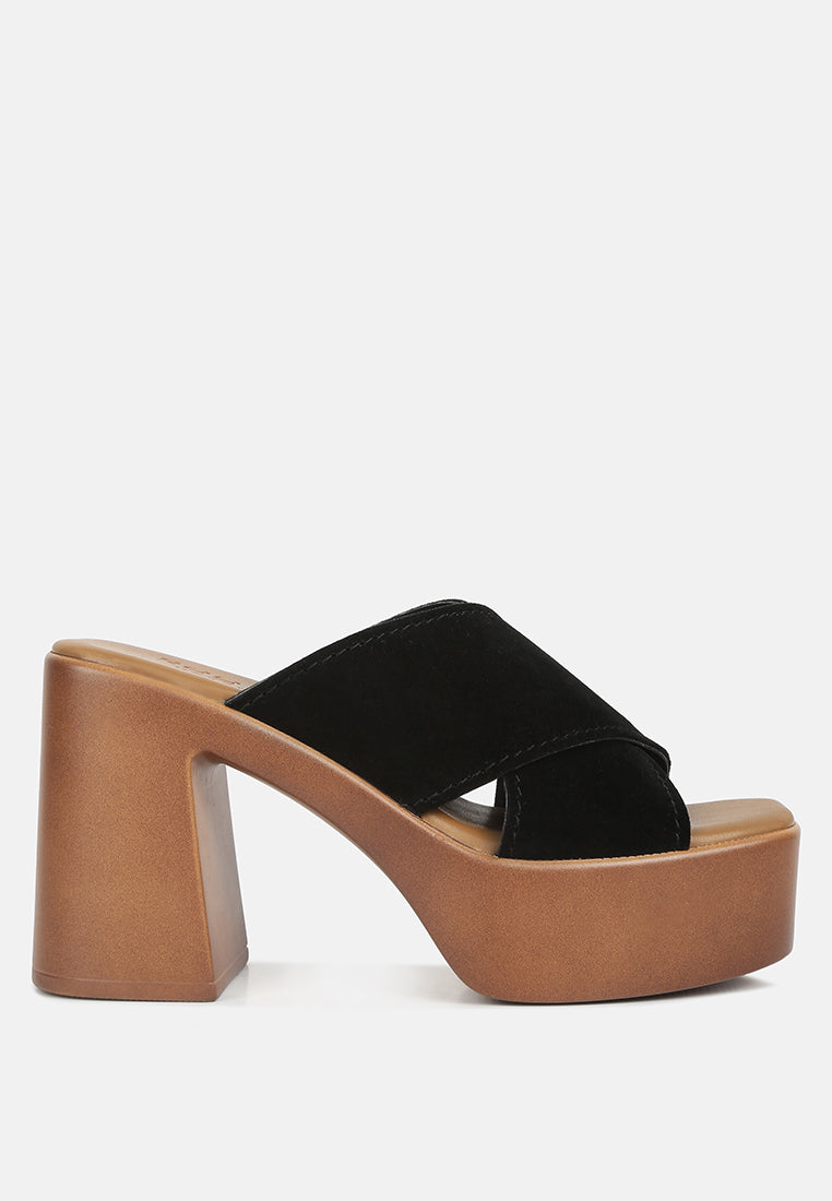  MATRIX Criss Cross Strap Block Heel Sandals In Black