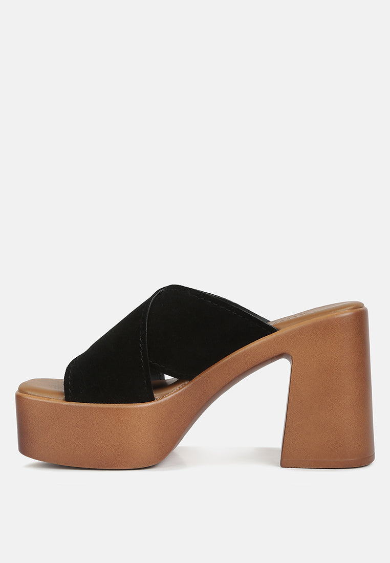  MATRIX Criss Cross Strap Block Heel Sandals In Black