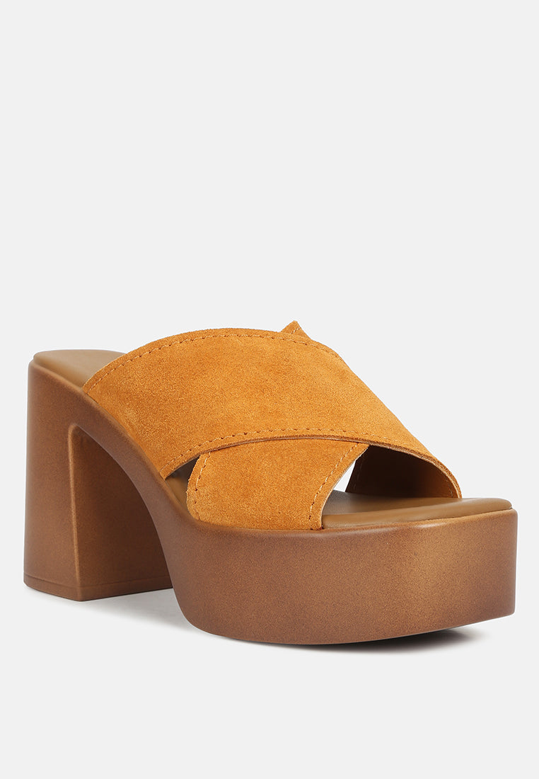  MATRIX Criss Cross Strap Block Heel Sandals In Light Tan