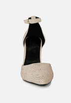  CULVER Rhinestone Embellished Block Heel Sandals In Beige