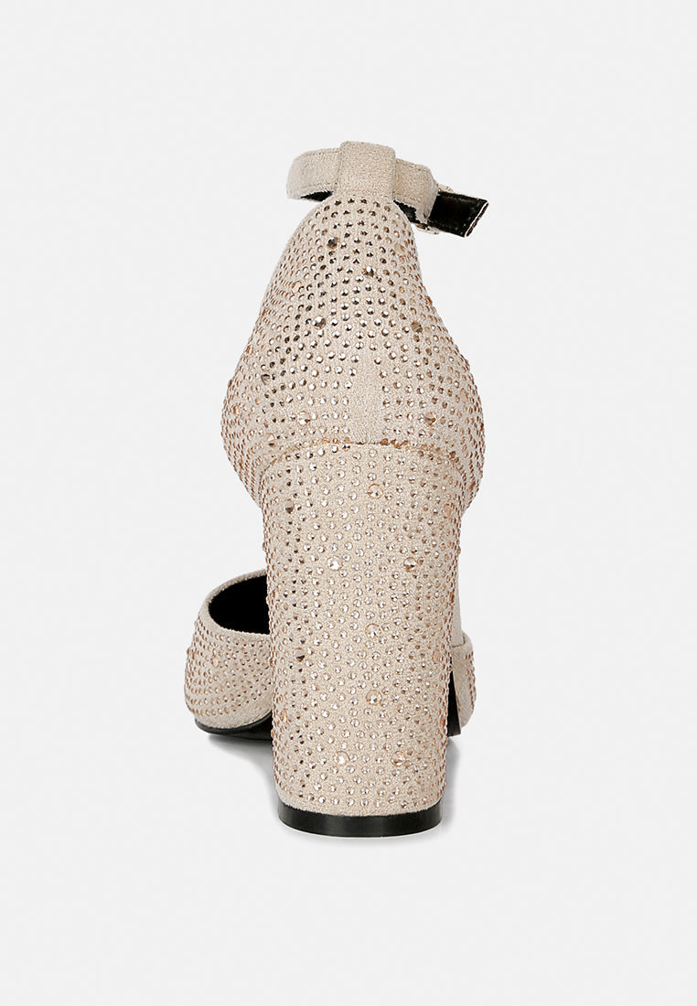  CULVER Rhinestone Embellished Block Heel Sandals In Beige