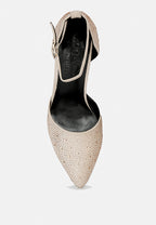  CULVER Rhinestone Embellished Block Heel Sandals In Beige