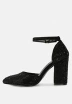  CULVER Rhinestone Embellished Block Heel Sandals In Black