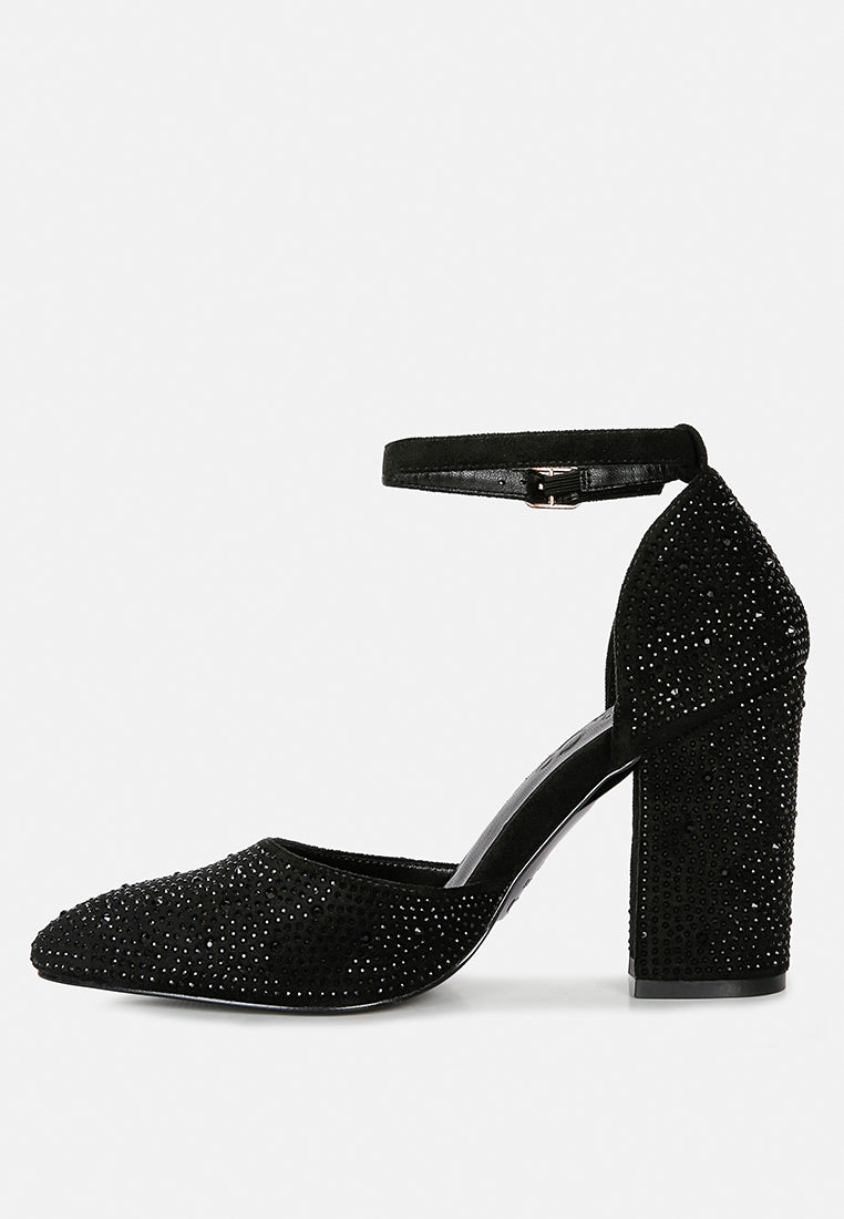  CULVER Rhinestone Embellished Block Heel Sandals In Black