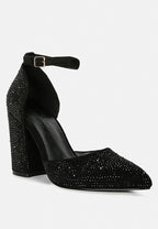  CULVER Rhinestone Embellished Block Heel Sandals In Black