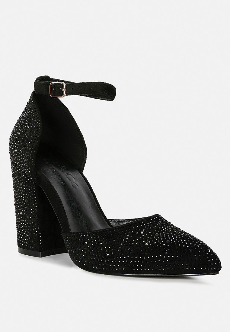  CULVER Rhinestone Embellished Block Heel Sandals In Black