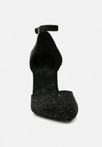  CULVER Rhinestone Embellished Block Heel Sandals In Black