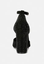  CULVER Rhinestone Embellished Block Heel Sandals In Black
