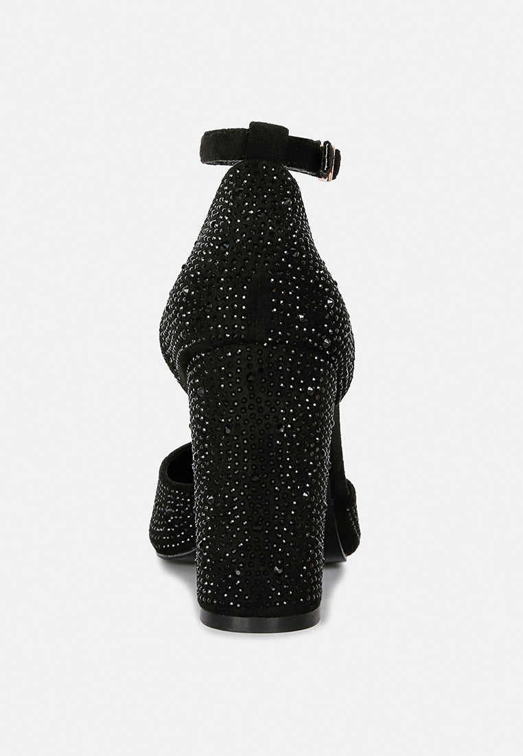  CULVER Rhinestone Embellished Block Heel Sandals In Black