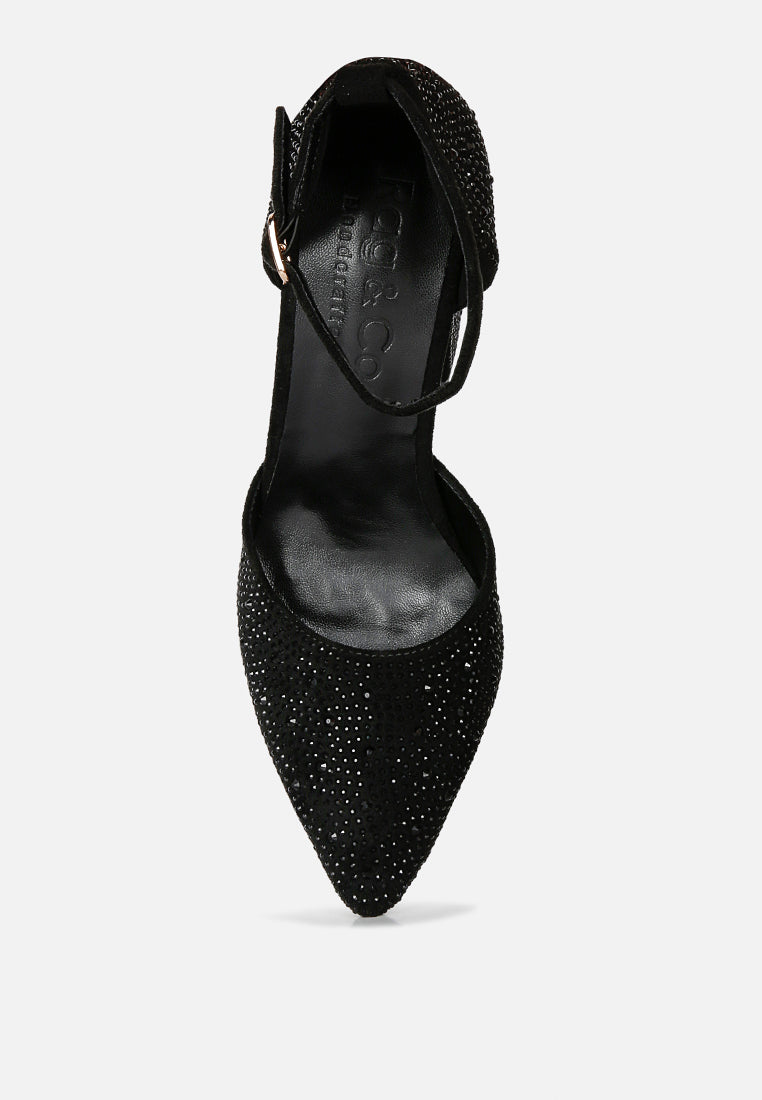  CULVER Rhinestone Embellished Block Heel Sandals In Black