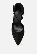  CULVER Rhinestone Embellished Block Heel Sandals In Black