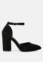  CULVER Rhinestone Embellished Block Heel Sandals In Black