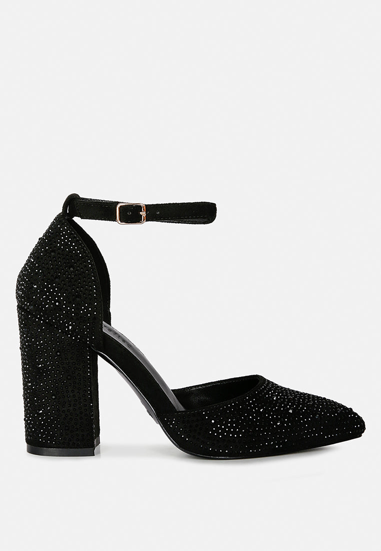  CULVER Rhinestone Embellished Block Heel Sandals In Black