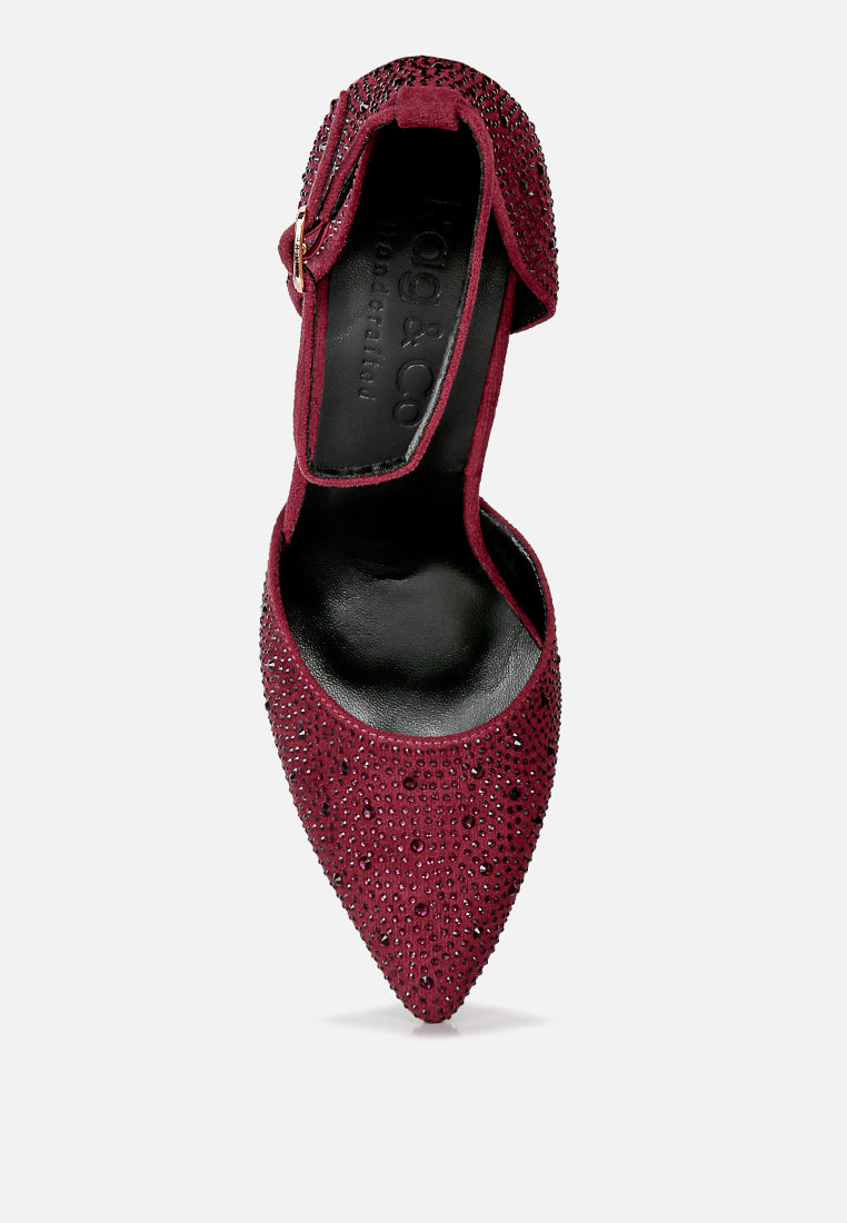  CULVER Rhinestone Embellished Block Heel Sandals In Burgundy
