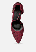 CULVER Rhinestone Embellished Block Heel Sandals In Burgundy